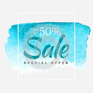 Watercolor Special Offer, Super Sale Flyer, Banner, Poster, Pamphlet, Saving Up to 50 Off, Vector illustration with