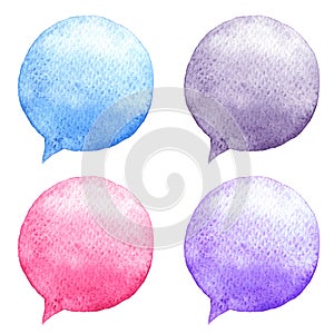 Watercolor speech bubbles set. Hand-drawn illustration. Social media icons.