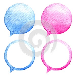 Watercolor speech bubbles set. Hand-drawn illustration. Social media icons.