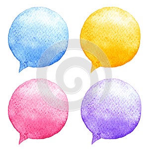 Watercolor speech bubbles set. Hand-drawn illustration. Social media icons.