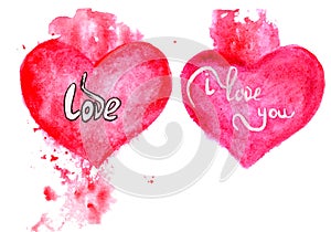 Watercolor Splash Hearts. Wedding, Valentine's Day And Mother's Day Concept.