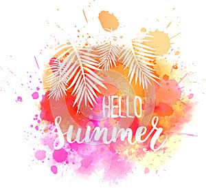 Watercolor splash with Hello summer message