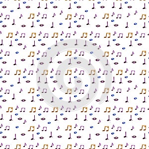 Watercolor splash music notes pattern on white background