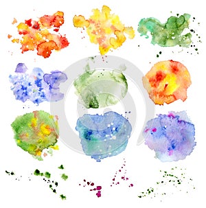 Watercolor splashes background with drops