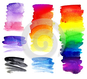 Watercolor spots with gradients of basic paints mixing