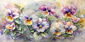 Watercolor Spring Flowers, Watercolor Background of Fresh Florals, Spring Flowers Background