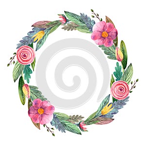 Watercolor Spring Fresh Flowers Wreath