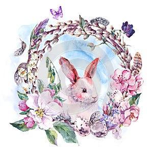 Watercolor spring Happy Easter wreath