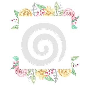 Watercolor Square Flower Wedding Leaves Leaf Spring Summer Frame Border