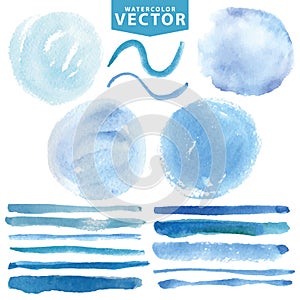 Watercolor stains,brushes .Blue ocean,sea,sky