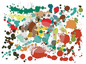 Watercolor stains grunge background vector. Sprawling ink splatter, spray blots, dirty spot elements, wall graffiti.