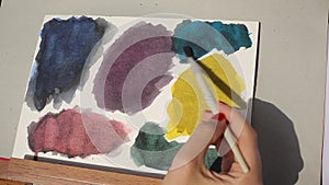 Watercolor stains. Mixing colors with oxyde black