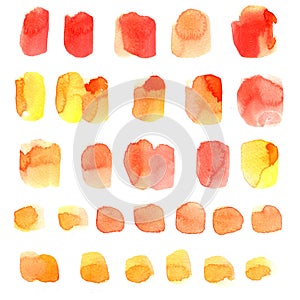 Watercolor stains on white background, abstract blots isolated. Bright colors, divorces.