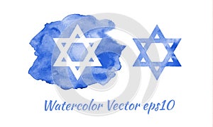Watercolor star of David, jewish symbol, emblem. vector illustration