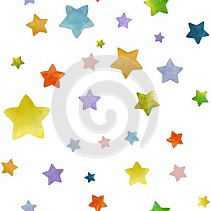 Watercolor stars seamless pattern illustration