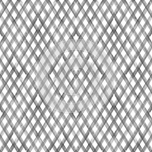 Watercolor stripe diagonal plaid seamless pattern. Black grey stripes on white background