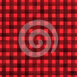 Watercolor stripe plaid seamless pattern. Black stripes on red background