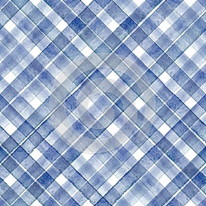 Watercolor stripe plaid seamless pattern. Color navyl blue stripes background