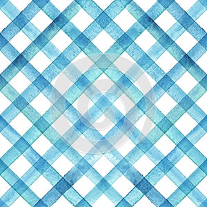 Watercolor stripe plaid seamless pattern. Color teal blue turquoise stripes background