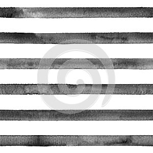 Watercolor stripe seamless pattern. Black stripes on white background