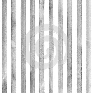 Watercolor stripe seamless pattern. Gray stripes on white background