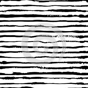 Watercolor stripes vector seamless pattern. Fashion textile print in black white strokes. Ink grunge texture background