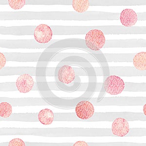 Watercolor stroke pattern with pink glittering textured circles.