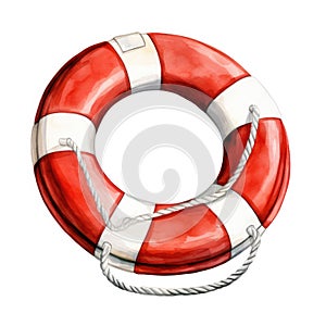 Watercolor-Style 3D Red marine safety buoy ring isolated with White Background