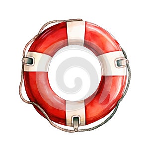 Watercolor-Style 3D Red marine safety buoy ring isolated with White Background