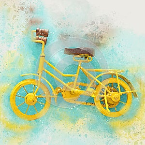 Watercolor style and abstract illustration of retro yellow bicycle.