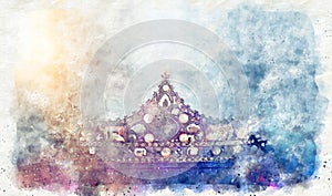 Watercolor style and abstract image of beautiful queen/king crown. fantasy medieval period