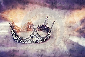 Watercolor style and abstract image of beautiful queen/king crown. fantasy medieval period