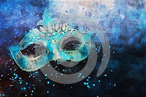 Watercolor style and abstract image of elegant venetian, mardi gras mask