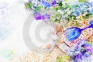 Watercolor style and abstract image of Pesah celebration concept jewish Passover holiday