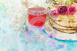 Watercolor style and abstract image of Pesah celebration concept jewish Passover holiday