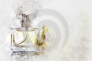 watercolor style and abstract image of vintage perfume bottle.