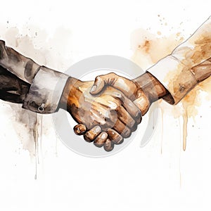 Watercolor-Style a African and American handshakes with White Background photo