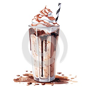 Watercolor-Style chocolate milkshake Illustration with White Background