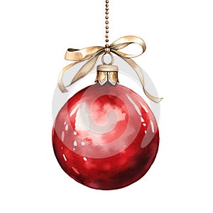 Watercolor-Style Christmas ball hanging Illustration with White Background