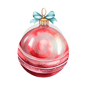 Watercolor-Style Christmas ball hanging Illustration with White Background