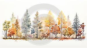 watercolor style clip art of autumn colors pine wreath or doodle, set of colorful autumn trees, doodle, white background cut out