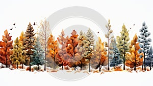 watercolor style clip art of autumn colors pine wreath or doodle, set of colorful autumn trees, doodle, white background cut out
