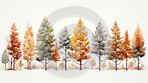 watercolor style clip art of autumn colors pine wreath or doodle, set of colorful autumn trees, doodle, white background cut out