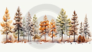 watercolor style clip art of autumn colors pine wreath or doodle, set of colorful autumn trees, doodle, white background cut out