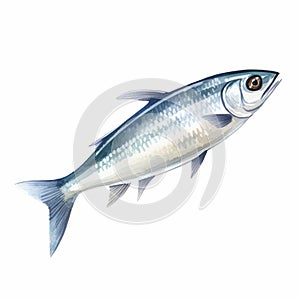 Watercolor Style Clipart Of Blue Fish On White Background