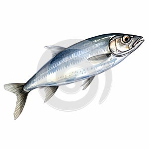 Watercolor Style Clipart Of A Sardine With White Background