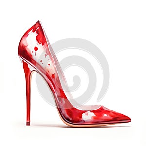 Watercolor-Style designer red stiletto heels with White Background