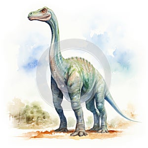 Watercolor-Style Diplodocus, Brontosaurus dinosaur with White Background