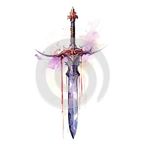 Watercolor-Style fantasy sword with White Background