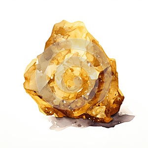 Watercolor-Style Gold Nugget with White Background